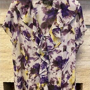 Jones New York Floral Ruffle Blouse - Purple and Yellow Size 16